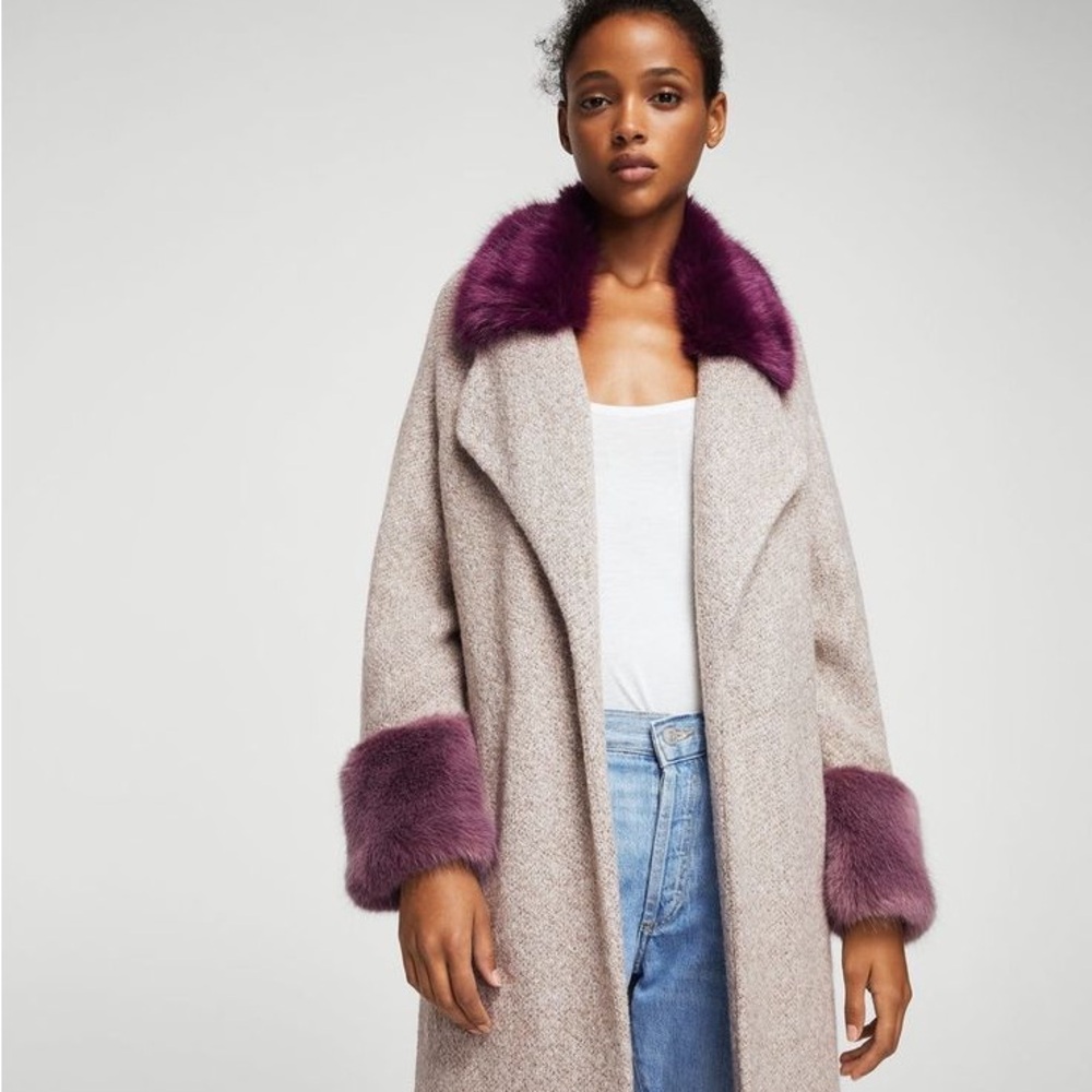 Faux Fur Purple-Trimmed Women's Coat